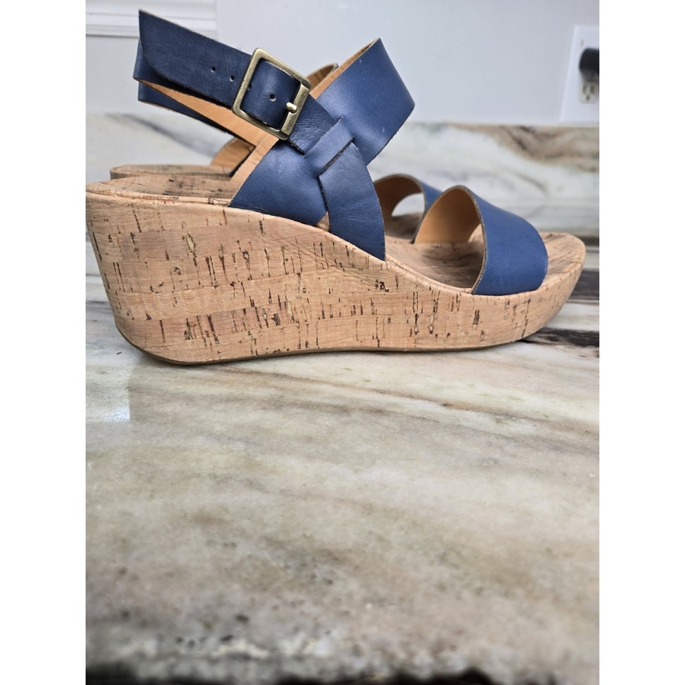 Kork's by Kork Ease Austin Slingback Leather Wedge Sandals Size 8 Blue - Picture 5 of 9